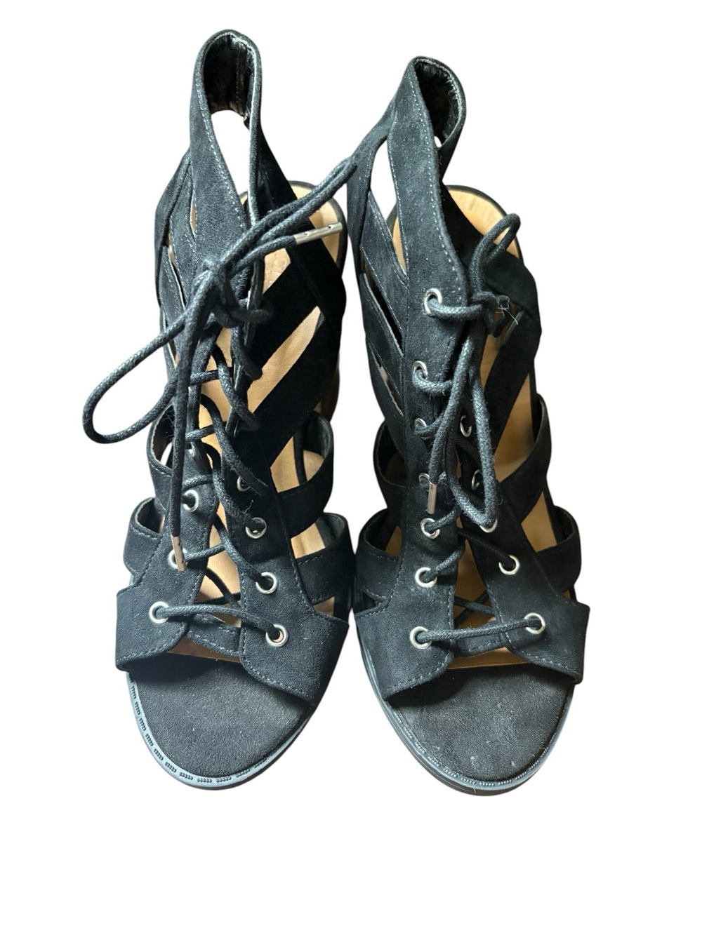 Charlotte Russe Black Lace-Up Cutout Heels